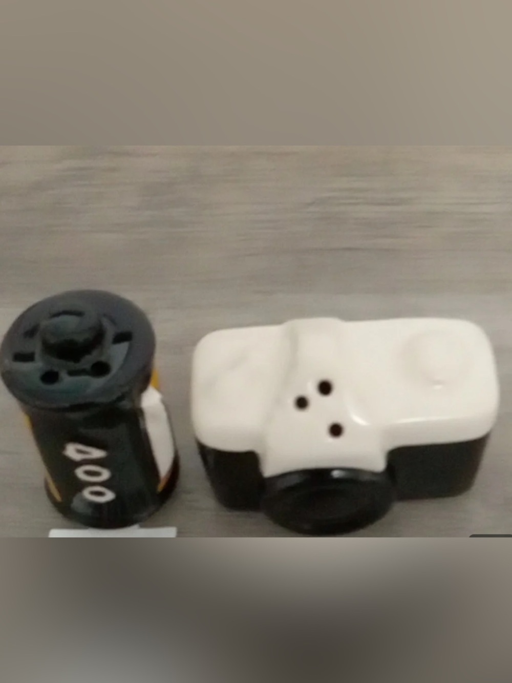 Collectable Salt and pepper  Camera and film Set White and Black
